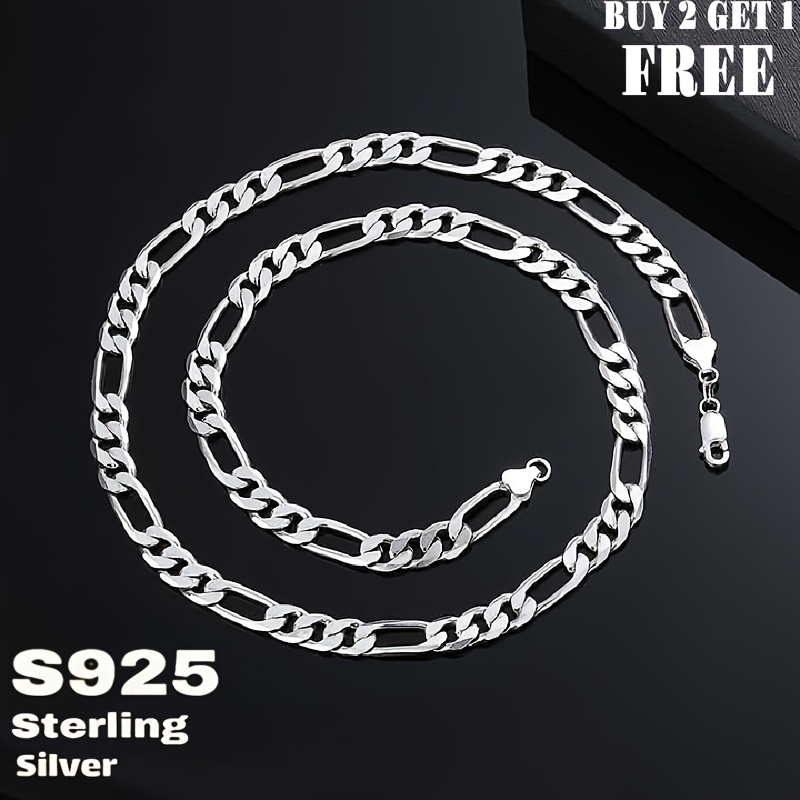 Women's 925 Sterling Silver Figaro Chain Necklace, Retro Style